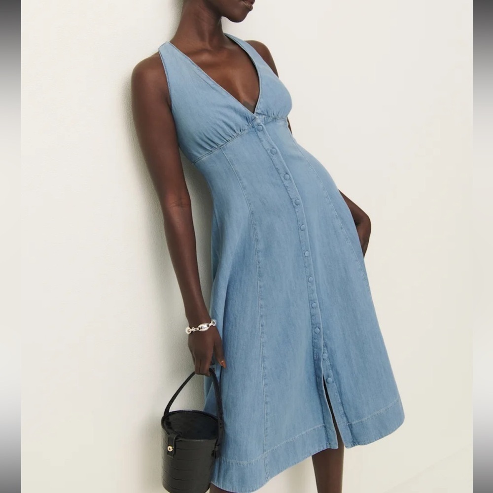 Reformation Sebastian Denim Midi Dress Size 6
